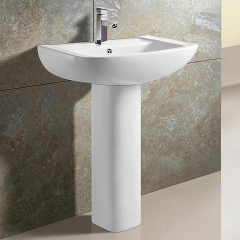 Fitto Full Pedestal 60 cm Washbasin - Wall Mounted Bathroom Sink with Fixing Kit, Modern Design, Space-Saving, Easy Installation