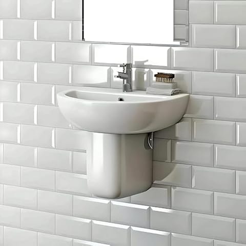 Fitto Full Pedestal 60 cm Washbasin - Wall Mounted Bathroom Sink with Fixing Kit, Modern Design, Space-Saving, Easy Installation