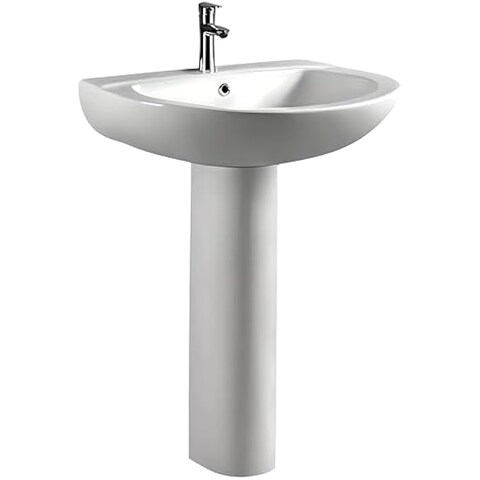 Fitto Full Pedestal 60 cm Washbasin - Wall Mounted Bathroom Sink with Fixing Kit, Modern Design, Space-Saving, Easy Installation