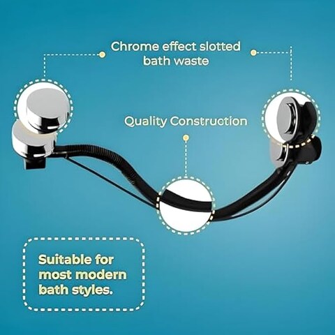 Fitto Automatic Bathtub Waste with Brass Overflow and Drain - Durable Bathroom Drainage System, Easy Installation, Brass Components, Universal Fit for Standard Tubs, Anti-Clog Design