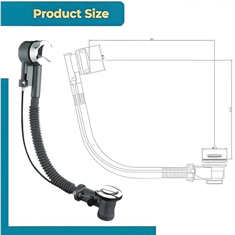 Fitto Automatic Bathtub Waste with Brass Overflow and Drain - Durable Bathroom Drainage System, Easy Installation, Brass Components, Universal Fit for Standard Tubs, Anti-Clog Design