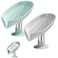 FITTO Leaf-Shape Self-Draining Soap Dish with Suction Cups, Double-Layer Soap Box for Bathroom &amp; Kitchen, Bar Soap Holder with Towel Hook