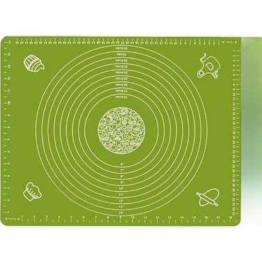 FITTO Washable Silicone Non-Stick Baking Mat – Reusable Fondant Rolling Sheet with Measurements, Easy to Clean, Ideal for Kneading & Baking (50x40cm, Green)