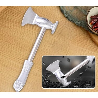 FITTO Kitchen Hammer &ndash; Silver Meat Tenderizer with Axe &amp; Press Pounder for Hotel &amp; Home Use, Aluminum &amp; Steel Construction &ndash; 27.5cm x 15cm x 3.8cm