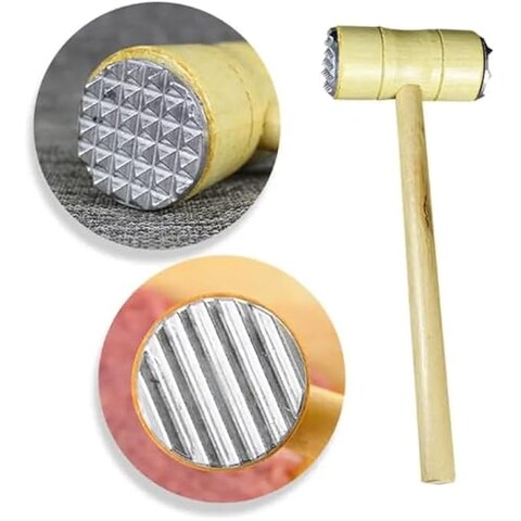 FITTO Kitchen Hammer &ndash; Wooden Meat Tenderizer with Axe &amp; Press Pounder for Hotel &amp; Home Use &ndash; 27.5cm x 15cm x 3.8cm