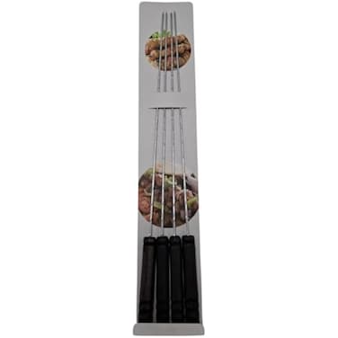 FITTO BBQ Skewers Set &ndash; Pack of 4 Stainless Steel Skewers with Wooden Handles, Perfect for Grilling and Outdoor Activities, Silver