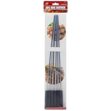FITTO BBQ Skewers Set – Pack of 6 Stainless Steel Skewers with Wooden Handles, Ideal for Grilling, Camping, and Outdoor Cooking, Silver, 40x0.3x0.3 cm
