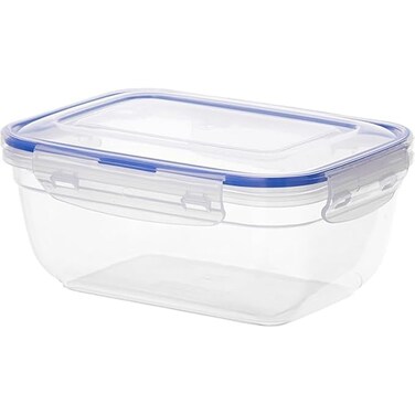 FITTO 900 ml Square Plastic Food Storage Container – Airtight, Durable, and Freezer-Safe with Blue Lid