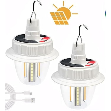 FITTO 2-Pack Solar Camping Light, Rechargeable Tungsten Outdoor Lantern, 3 Light Color Modes, IP65 Waterproof with Hook for Camping & Emergency