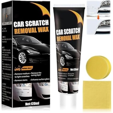 FITTO Car Scratch Repair Wax &ndash; Premium Polishing Wax Kit with Sponge &amp; Wipe &ndash; 120ML Scratch Remover for Vehicles &ndash; Long-Lasting Shine &amp; Protection