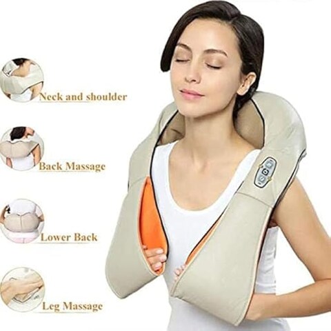FITTO Electric Neck Massager with Shiatsu 4D Rotation, Heat Function & 3 Intensities for Shoulder and Neck Pain Relief – Relaxing Fatigue at Home, Office, or Car