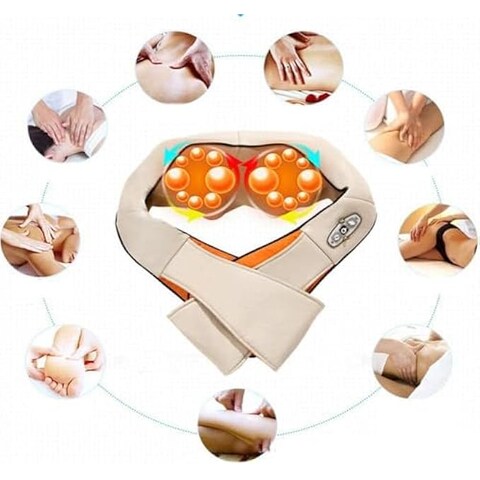 FITTO Electric Neck Massager with Shiatsu 4D Rotation, Heat Function & 3 Intensities for Shoulder and Neck Pain Relief – Relaxing Fatigue at Home, Office, or Car