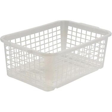 FITTO Mini Storage Basket X-Large – 39x29x8 cm Sturdy Transparent-Natural Plastic Storage Basket, 4.5L, BPA-Free, Easy to Stack and Clean