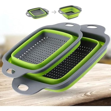 FITTO Foldable Fruit & Vegetable Washing Basket Strainer, Portable Silicone Colander Collapsible Drainer with Handle - Kitchen Tools for Easy Cleaning & Draining