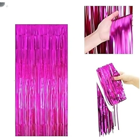 FITTO 1 Pack 1x2M Pink Metallic Foil Tinsel Fringe Curtain Backdrop-Perfect for Birthday,Wedding, Bachelorette, Anniversary Decorations-Shiny Curtain for Events & Celebrations assorted