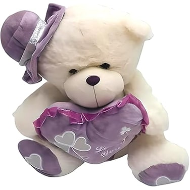 Fitto 35 cm White & Purple Teddy Bear with Cap - Plush Stuffed Animal Toy for Kids, Collectible Cuddly Bear
