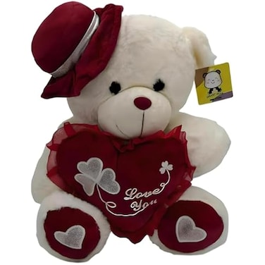 Fitto White & Red Teddy Bear with Cap 35cm – Kids Stuffed Animal Toy, Plush Bear, 35 cm, Red & White Stuffed Bear, Children's Plush Toy