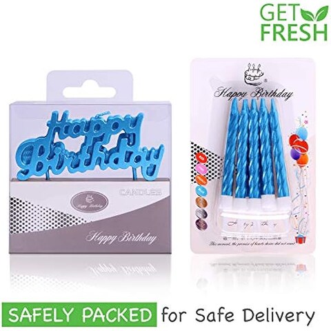 Fitto Blue Birthday Cake Candles Set, 10-Pack Spiral & Happy Birthday Letter Candles for Cake & Party Decoration