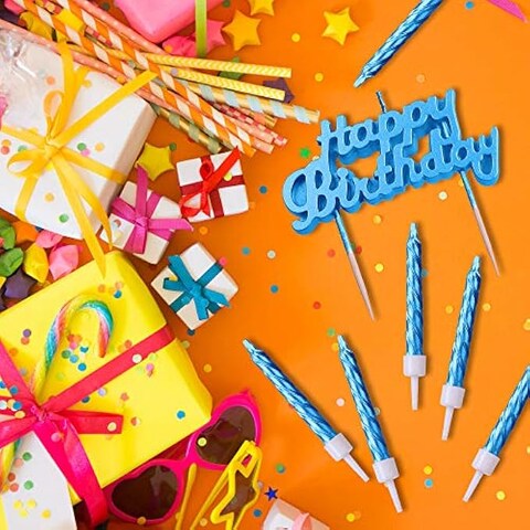 Fitto Blue Birthday Cake Candles Set, 10-Pack Spiral & Happy Birthday Letter Candles for Cake & Party Decoration