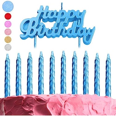 Fitto Blue Birthday Cake Candles Set, 10-Pack Spiral & Happy Birthday Letter Candles for Cake & Party Decoration