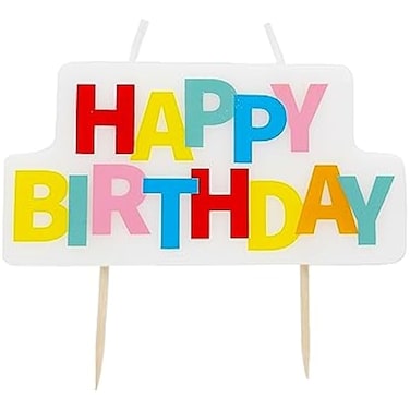 Fitto Happy birthday banner Candle with Wooden Stick Holders &ndash; Cake Decor, Party Candle, Unisex 9x3.9cm