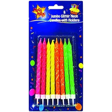 Fitto Party Magic 8 Jumbo Glitter Candles &ndash; Birthday Party Decor, Sparkling Event Candles, Glitter Celebration Candle