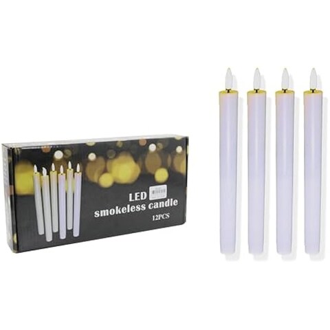Fitto Battery Operated Plastic LED Candles 25 cm Beige – Flameless, Safe, Decorative & Long Lasting, pack of 12pcs