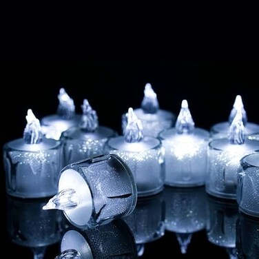 Fitto 12 Pcs Flameless Tea Light Candles Battery Operated Cool White LED Decorative Safety Candles for Home, Wedding, Events