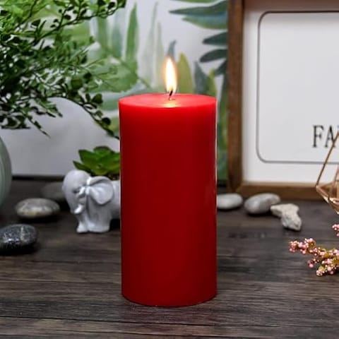 Fitto Red Pillar Candles 3 Piece Set Unscented Home Decor, Wedding & Event Candle, Long Burning Smokeless (5X7.5 CM)