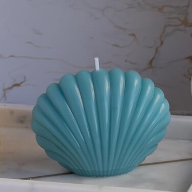 Fitto Unique Light Candle in Seashell Design &ndash; Blue Home Decor Candle for Ambient Lighting and Relaxation 8.5x4.6x6cm