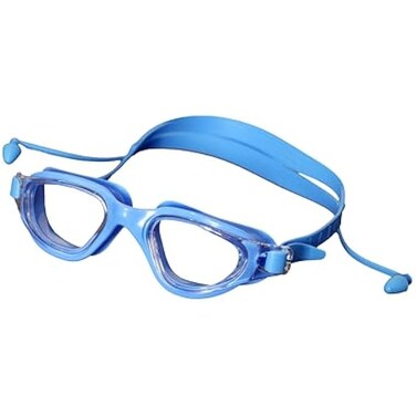 Fitto Blue Swimming Goggles with Anti-Fog, UV Protection, Adjustable Strap &amp; Ear Buds &ndash; Silicon &amp; Plastic Design