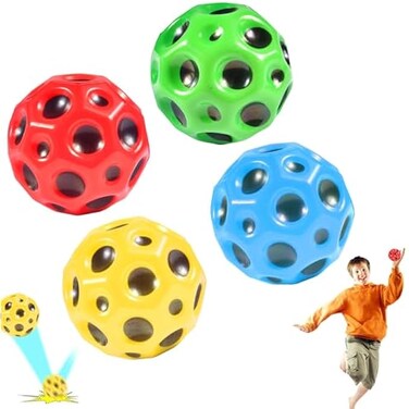 Fitto Extreme High Bouncing Ball &ndash; Moon Ball, High Pop Bouncing Space Ball &amp; Foam Bounce Sensory Toy for Kids, Indoor/Outdoor Play, Durable, Lightweight, Pack of 4