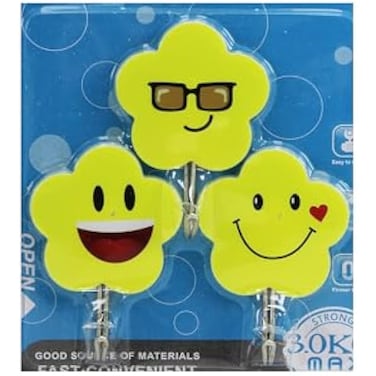 Fitto Durable Plastic Hooks Mix Emoji Designs 3pcs on Card