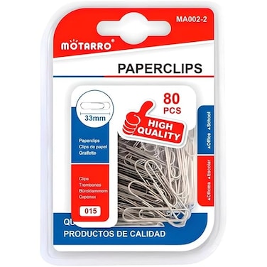 Fitto 80 Pieces Stainless Steel Paper Clips 33mm - Durable Office Stationery