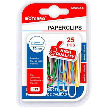 Fitto 25 Pieces Paper Clips, 50mm Plastic Coated Assorted Colors for Office Use
