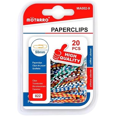 Fitto 20 Plastic Coated Paper Clips 50mm Assorted Colors