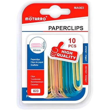 Fitto 10 Pieces Paper Clips 15x50mm Plastic Coated Assorted Colors