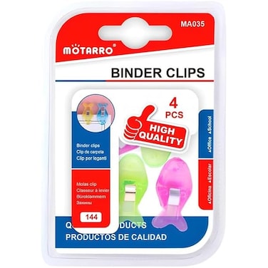 Fitto Fish Shaped Binder Clips, 31mm Assorted Color, 4-Pack