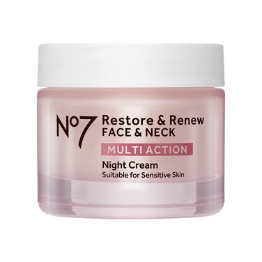 No7 Restore &amp; Renew Multi Action Face &amp; Neck Night Cream - Collagen Peptide Anti Aging Face Cream - Hydrating Hyaluronic Acid Night Cream - Shea Butter + Vitamin E Skin Firming Night Cream (50ml)