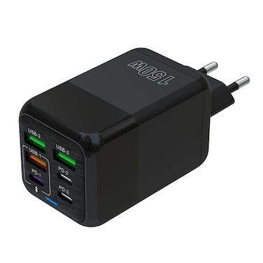 150W 3 x USB + 3 x USB-C / Type-C Multi-port Fast Charger &ndash; Black &ndash; UK Plug