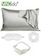 5PCS Pillowcase for Hair and Skin Vegan Silk Pillowcase Set 2 Satin Pillowcases 1 Hair Tie 1 Eye Mask 1 Scrunchie-Luxury Sleep Set Leopard Grey
