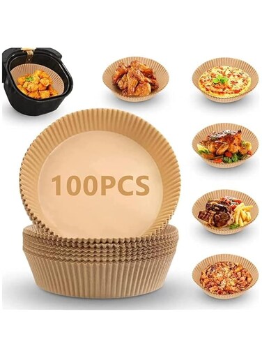 ELONSEY 100 Pcs Air Fryer Disposable Paper Liner 6.3", Non-Stick Air Fryer Liners, Round Food Grade Baking Paper for Air Fryer Oven Roasting Microwave -(6.3inch/16cm - 100 Pcs)