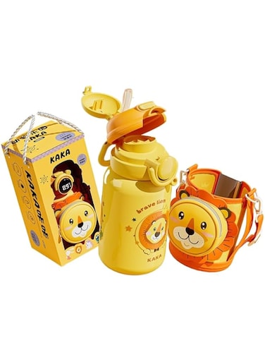 Double Wall Animal Insulated Tumbler 500ML   SUS316 Stainless Steel   Anti-Splash Lid   Detachable Strap + Cute Cup Sleeve   24hrs Heat/Cold Retention (golden)