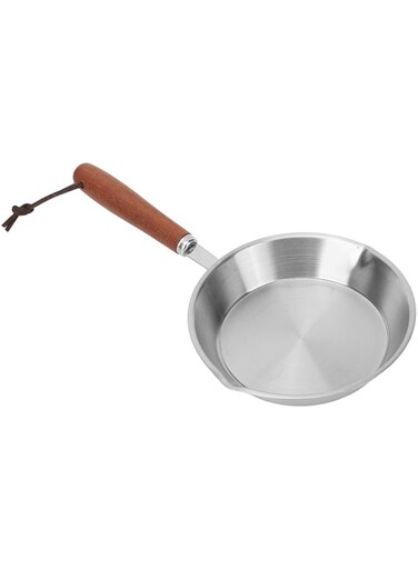 Bewinner Stainless Steel Frying Pan, Nonstick Frying Pan Skillet with Wooden Handle, Egg Pan Fry Pan for Household Restaurant Induction Cooker (12CM)