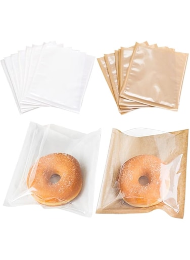 MAKINGTEC 100 Pcs Heat-Sealable Bakery Bags, Cookie Bags, Translucent Candy Bags, Kraft Paper Food Bags for Cookie, Cake, Bread, Sandwich, Chocolate, Candy, Snack (7.1 * 7.5 in)