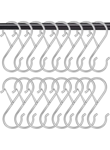 Waitkey 16 Pack S Hooks for Hanging, 3.5 inch Heavy Duty S Hooks with Safety Buckle S Shaped Hooks Kitchen Pot Rack Hooks Closet Hooks for Hanging Plants, Clothes, Kitchen Utensil, Bags (Silver)