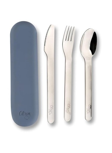 Citron- Stainless Steel Cutlery Set   3 pc Silverware Fork, Spoon and Knife BPA Free Set for Kids- Dark Blue
