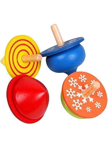 4 Pcs Colorful Traditional Educational Wooden Gyro Spinning Top Toys For Kids Children