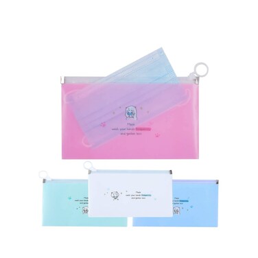 4 PCS Face Cover Organizer Case Reusable Mask Pouch Mask Holder Case Zipper Storage Bag Cosmetic Container Portable Face Covers Clips Mini Travel Bags Set