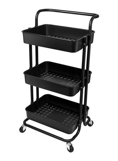 3-Tier Utility Cart Storage Rack With Wheels Black